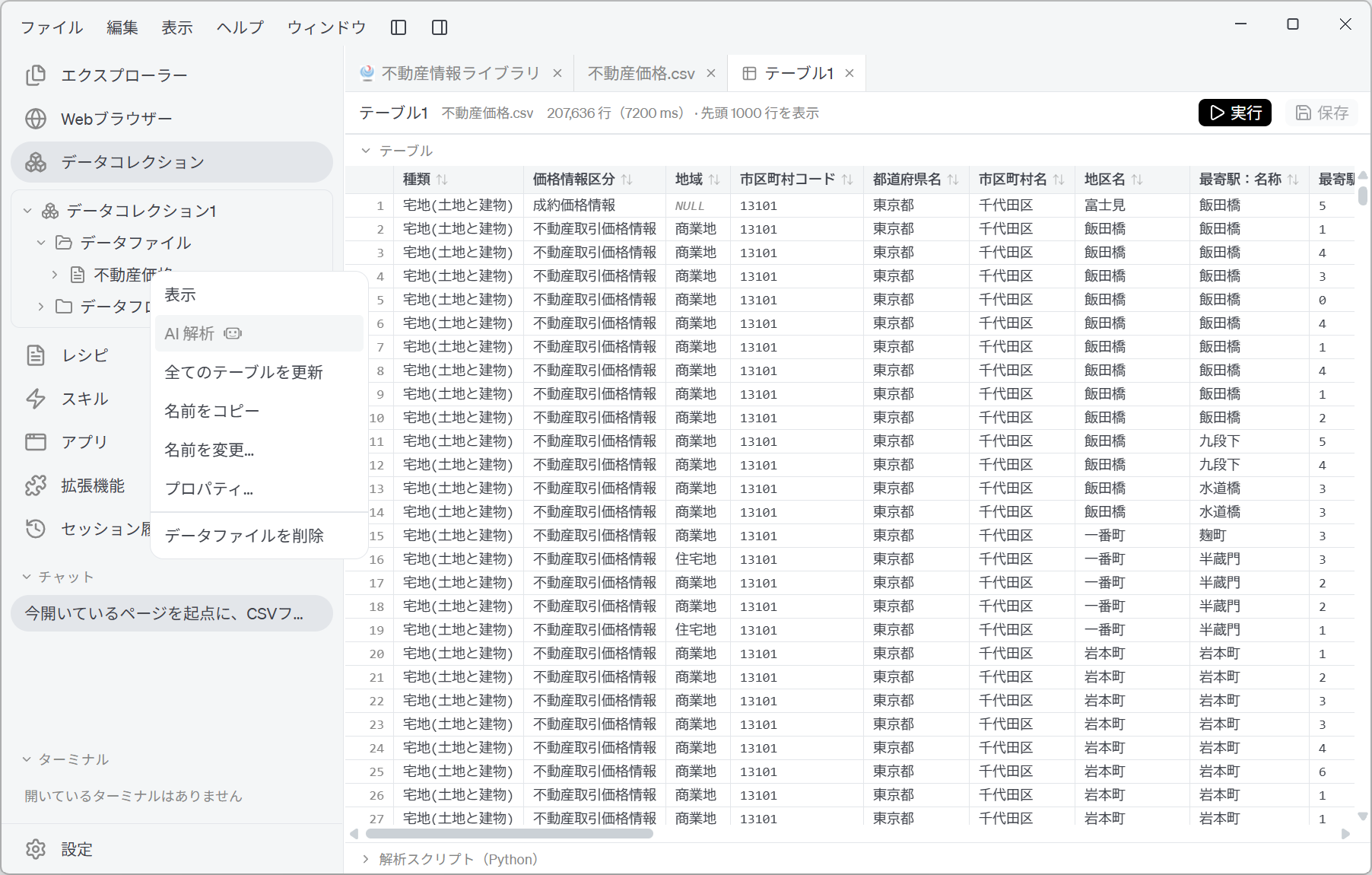 Right-clicking the Data File and choosing AI Analysis