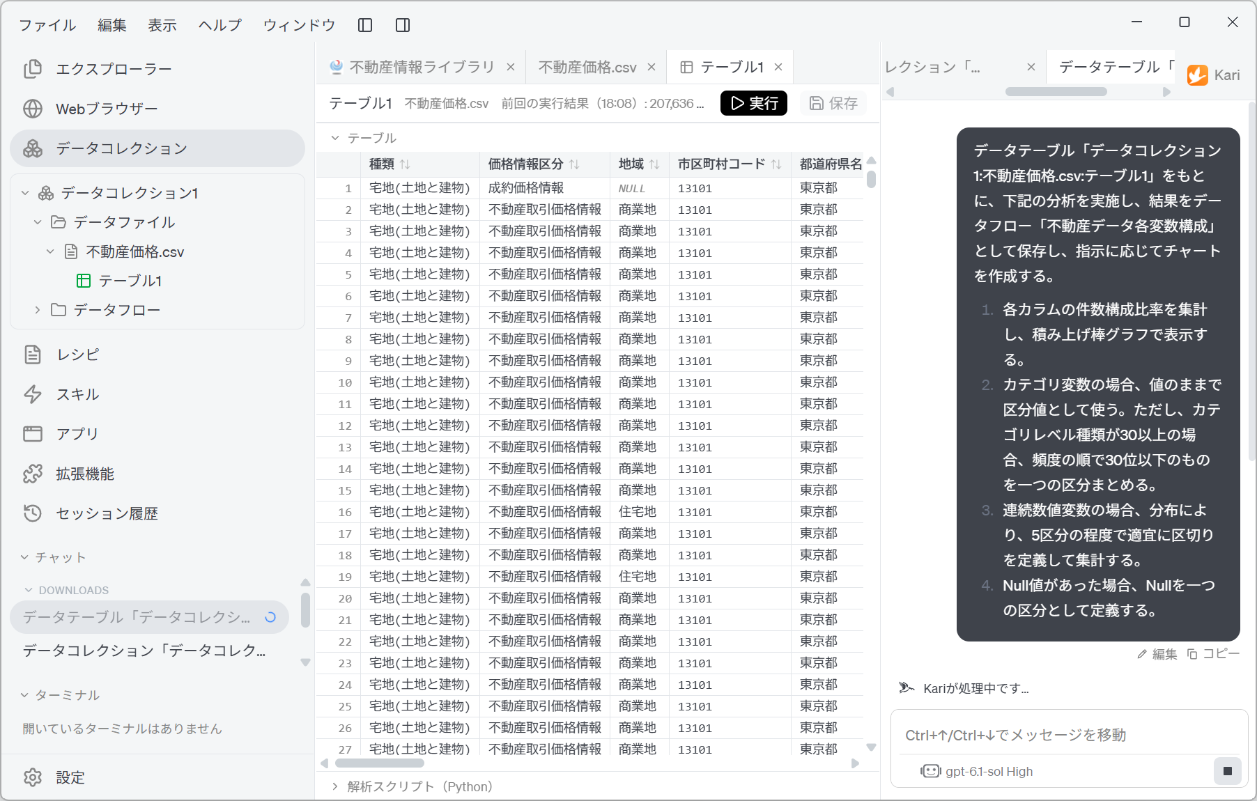 Instructing the AI to aggregate the composition of each variable