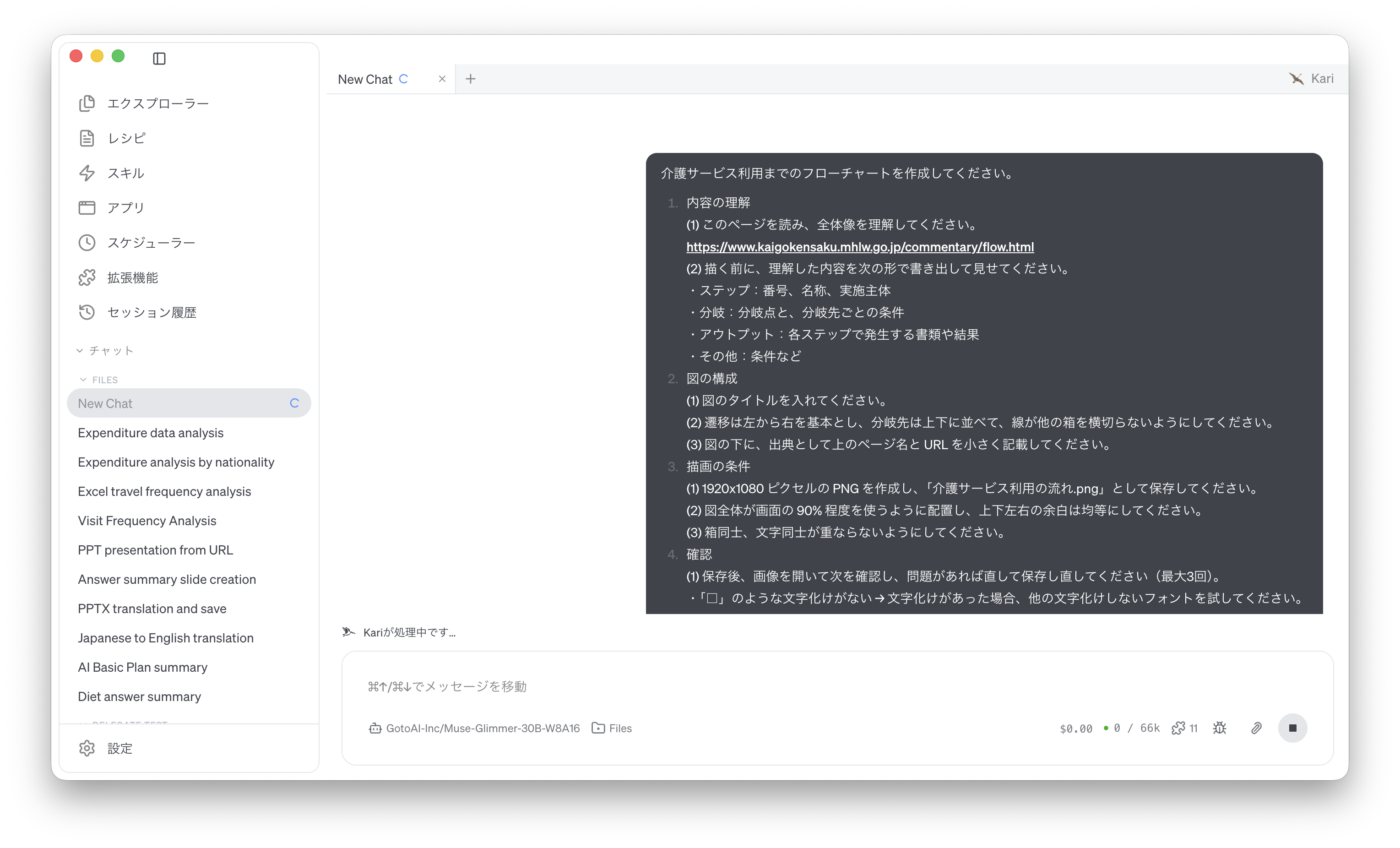 Asking the AI to create the flowchart